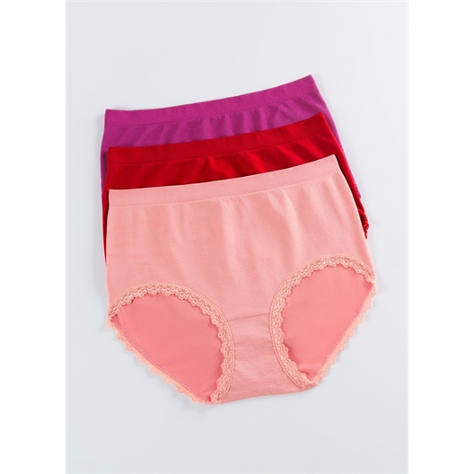 3 Lace Briefs Noir/Blanc/Ecru ou Magenta/Rouge/Rose
