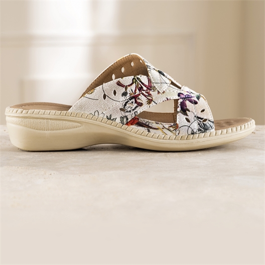 Mules croisées fleuries
