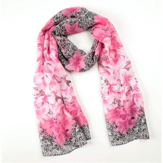 Foulard fluide orchidées rose/gris