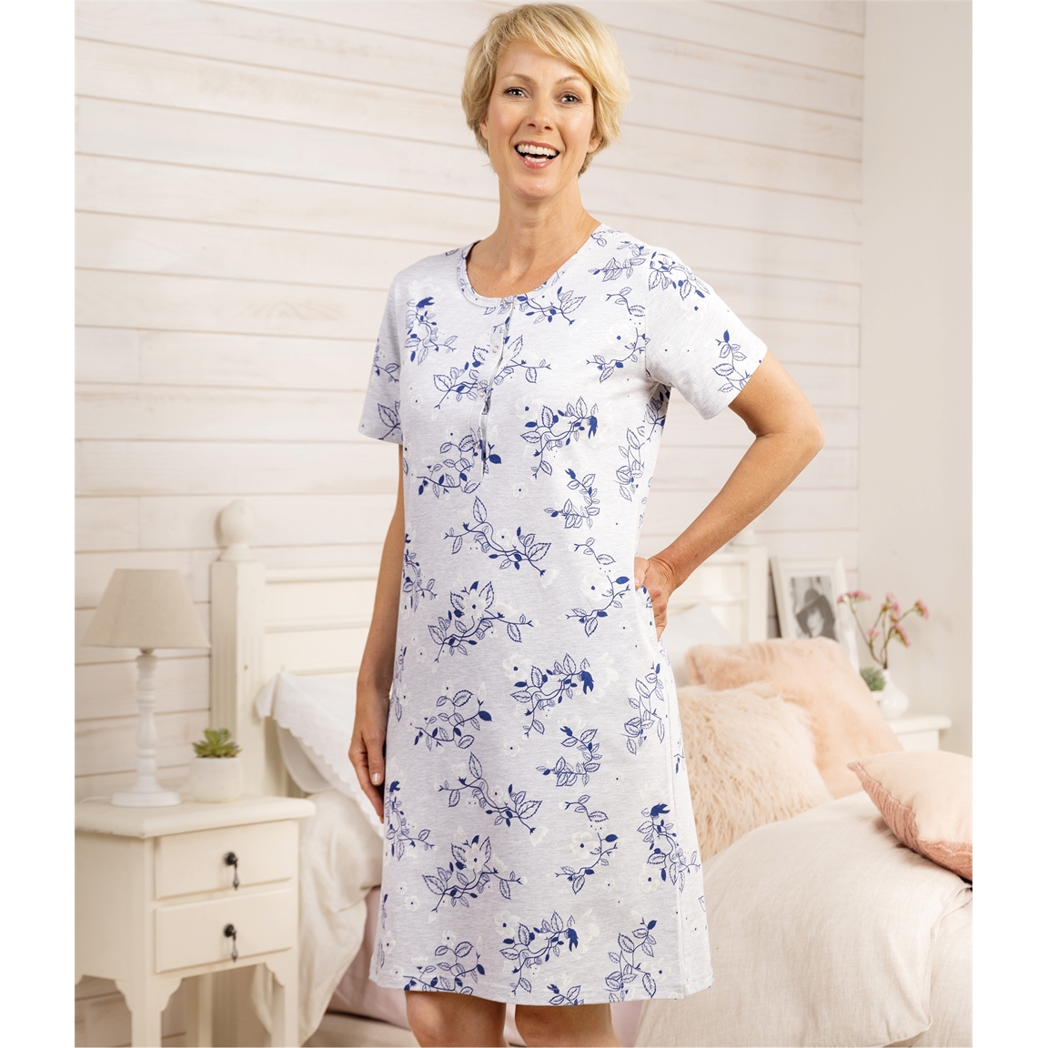 Chemise De Nuit Femme Lingelor T52 - Motif Floral Bleu, Taille L (52), 100% Coton, Neuve Avec étiquette