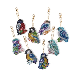 Kit broderie diamant 8 porte-clés oiseaux