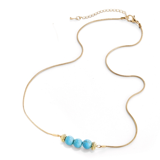 Collier doré 3 pierres turquoise