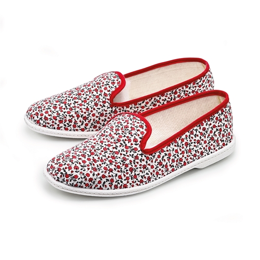 Chaussons imprimés fleurs rouge